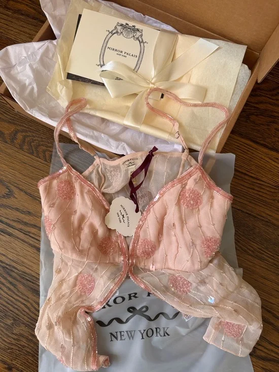 Mirror Palais Beaded Pink Sheer Embroidered Camisole - Picture 2 of 5